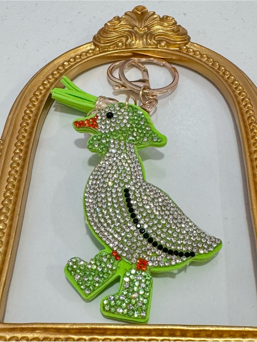 New Crystal-Embellished Green Goose with Boots Keychain - Picture 2 of 5